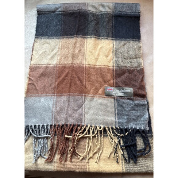 Mens 100% Cashmere Scarf Made In Scotland Black Gray Brown 12x68” Can Hand Wash - Picture 1 of 4